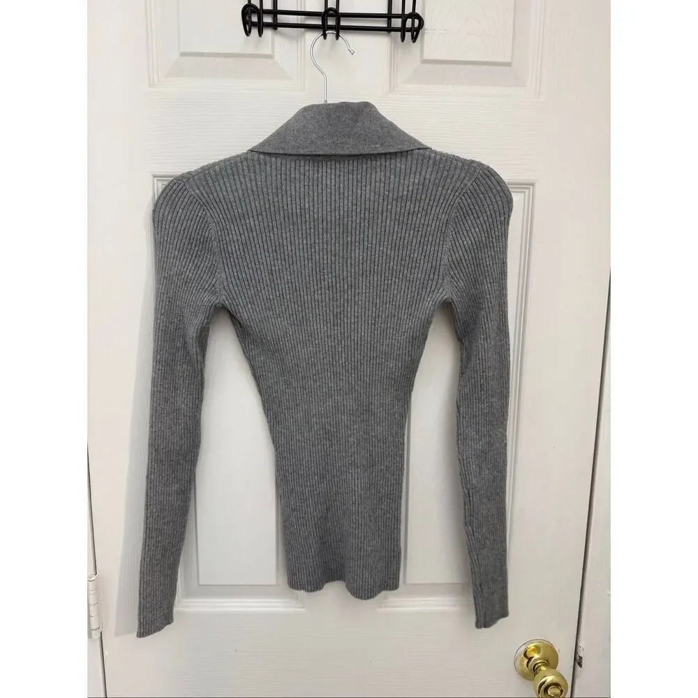 REISS Women’s Maia Ribbed Cardigan Sweater Size XS Gray Buttons Slim